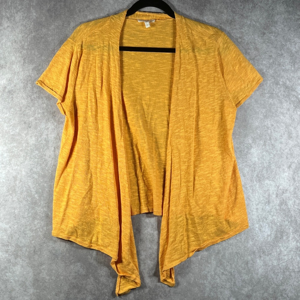 Eileen Fisher Cardigan Sweater‎ Womens Medium Yellow Knit Linen Blend Open Front